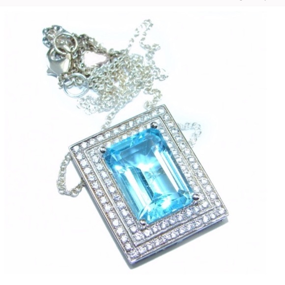 Jewelry - Emerald Cut Blue Topaz Pendant and Chain